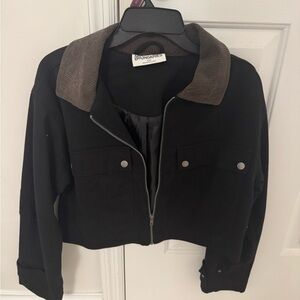 No Boundaries Black Bomber Jacket with Brown Collar